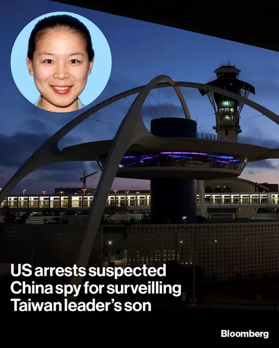 美国联邦调查局通报，一名女子涉嫌替中国从事间谍活动，监视台湾总统的儿子及其家人。她准备搭机前往上海时，在洛杉矶国际机场遭美国执法人员逮捕。 若指控坐实，中共对… · Inty News