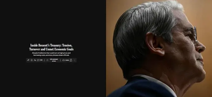 美国财政部长斯科特·贝森特正在财政部集中更多权力，但与内部官员冲突不断，人员流失也远超近几届政府。截至8月底，已有7名经参议院确认的财政部官员离职；十多名现任… · Inty News