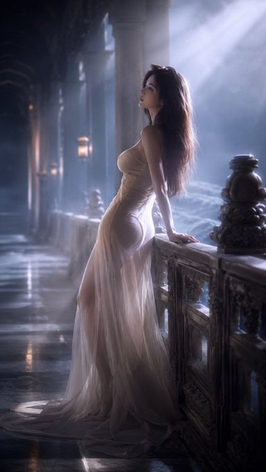 东方美和西方美，你更喜欢哪一个？ GPT IMAGE2 提示词： 9:16 竖版，一位明确成年的绝美东亚女性在古典石质栏杆旁拍摄侧身远景时尚写真。她拥有精致自… · AIVideoHub 🕊️