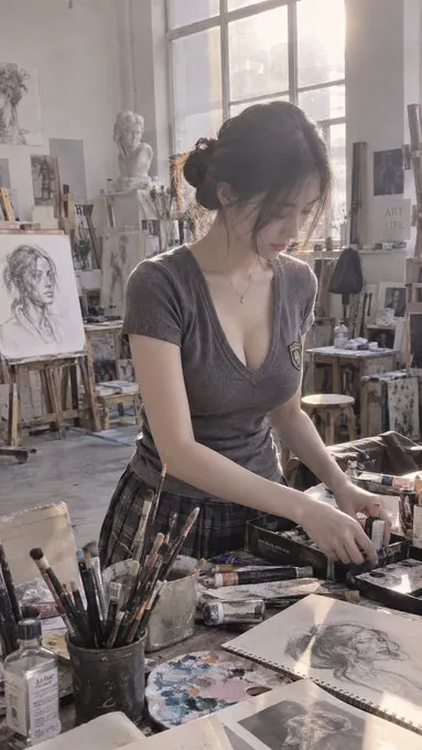 上学的时候有没有试过逃课跑去美术室，偷看美术生画画🎨？ 想做一部关于校园的短剧，选哪套服装更有感觉呢？ 提示词在评论区 · AIVideoHub 🕊️