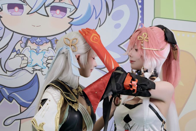 師弟関係のお2人が本当に尊い🥹🙏 長離/雪村ユノ さん （@yukimuraYY2 ） 今汐/水澄すう さん （@su_s404 ） #鳴潮 #森の中 · 森のくま♪