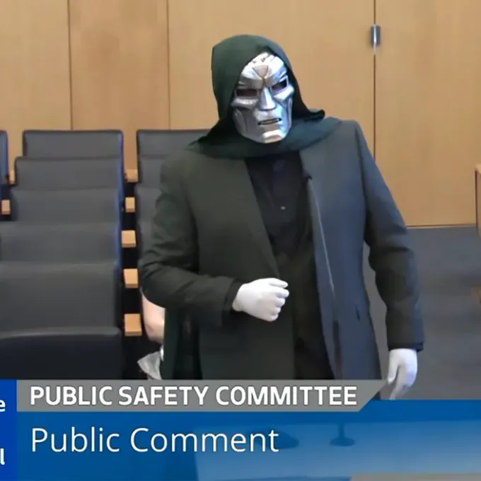 Doctor Doom appears at Seattle council meeting over surveillance network Dresse… · non aesthetic things