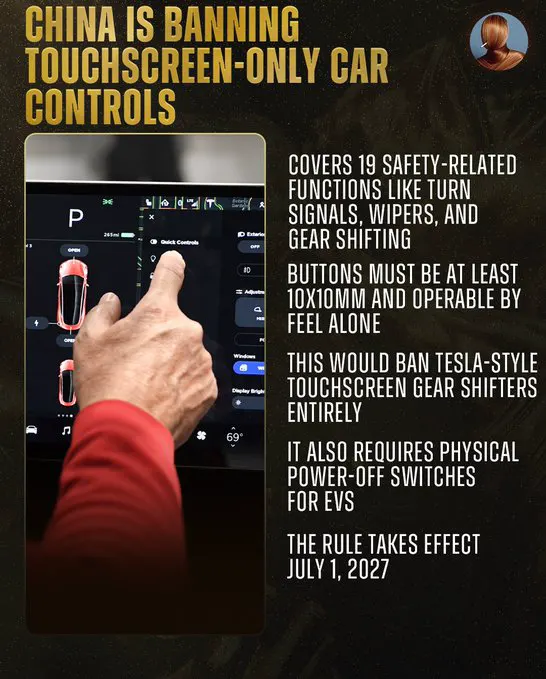 China is banning touchscreen-only controls for 19 safety-related car functions,… · non aesthetic things